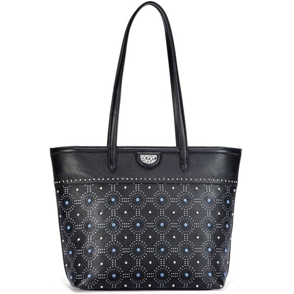 Brighton Pretty Tough Belinda Beaded Studded Black Leather Tote MSRP $495 NWT